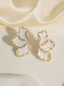 1 Pair Of Fashionable Statement Irregular Drop Glazed Metal Petal Earrings For Women's Elegant Maple Leaf Flower Personalized Leisure Vacation Party Earrings - Earrings - View 3