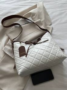 2026 New Retro Niche Rhombus Tote Bag, Large Capacity Commuter Bucket Bag, Artistic High-End Handbag For Women - White - View 8