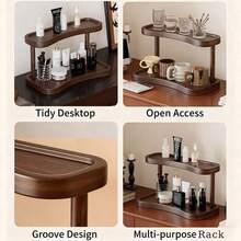 2-Tier Walnut Bamboo Wood Tabletop Storage Rack, Elegant Organizer For Cosmetics, Perfume And Skincare, Perfect For Bathroom, - Brown - View 5