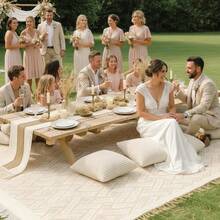Extra Large Outdoor Boho Picnic Blanket 91'' X 71'' Beige White Table Runner 6 Throw Pillow Cover Woven Cotton Yarn Oversize Beach Blanket Washable For Picnic Camp Wedding - Beige White - 查看 5