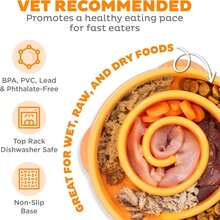 Outward Hound Fun Feeder Slo Bowl U2013 Medium 2u2011Cup Capacity, Slow Feeding, Small To Medium Dogs &Amp; Cats, Non-Slip, Orange, Swirl Pattern - ColorD - 查看 3