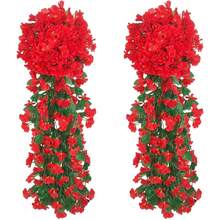 1 pièce Vigne de glycine violette artificielle de 80 cm, convient pour les paniers à fleurs suspendus, les couronnes de fleurs artificielles, les bouquets de mariage, la décoration intérieure/extérieure, la Saint-Valentin, les anniversaires, les cadeaux de remise des diplômes - Rouge - Voir 4