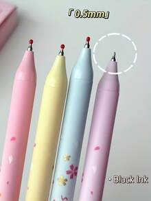 4pcs Cute Cherry Blossom Retractable Gel Pen, 0.5mm Black Ink Quick Dry CS Ballpoint Pen Smooth Writing For Students Office School Supplies - Multicolor - View 10