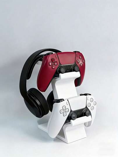 多功能耳机和游戏手柄支架 - 通用桌面支架，适用于游戏耳机和手柄，白色/黑色游戏配件收纳架