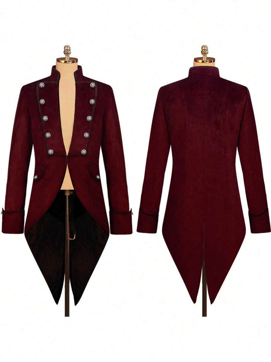 New Vintage Medieval Halloween Costume, Tailcoat, Punk Cosplay Costume For Men, Fancy Dress Costume For Men - 復古燕尾服/紅色 - 查看 1