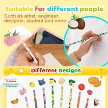 DOMUUH 30/60/90支装励志木质铅笔，带水果元素橡皮擦，适合学校、办公室、派对礼物、生日、毕业典礼等场合。 - 90支 - 查看 3