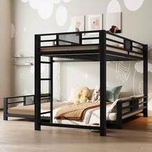 L-Shaped Metal Bunk Bed, Dimensions 90 X 200 Cm And 140 X 200 Cm, Black - Black - View 4