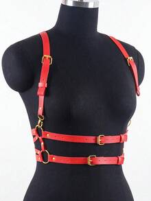 1pc Women's Renaissance Style Burgundy Faux Leather Fashion Suspender, Suitable For Halloween Party Or Daily Wear - Red - View 3