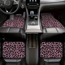 4 Peças de Tapetes de Chão para Carro com Estampa de Leopardo Rosa, Duráveis, Decoração de Interior de Carro Estilosa, Adequado para Todos os Interiores de Carros. - Multicolorido - Visão 1