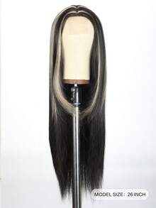 26英寸女士灰色挑染金色/红色/酒红色蕾丝4*1直发假发，耐热，优雅顺滑，百搭，适合圣诞节、狂欢节等场合，适合所有女性佩戴。 - 彩色 - 查看 3