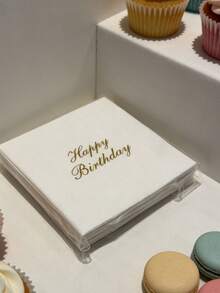 20pcs/Pack. Birthday Napkins. "Happy Birthday" Gold Foil Printed Napkins. 3-Ply Thick Absorbent Paper. Tablecloths. Coasters. Birthday Party Decorations. Disposable Tableware Suitable For Home, Restaurant And Kitchen. Holiday Party Decorations. - Multicolor - View 6