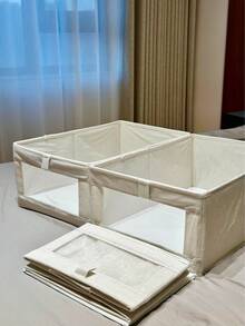 2pcs/1pc Denim Fabric Storage Box With Transparent Window, Suitable For Storing Jeans, Underwear, Socks, Ties, Etc. Applicable For Bedroom, Bathroom, Organization, Travel Essentials - White - View 10