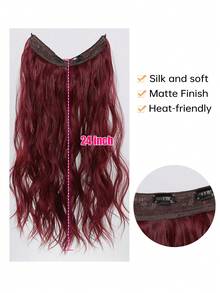 Tóc nối giả màu đỏ tía dài 24 inch, kiểu sóng tự nhiên hình chữ V, vô hình, phù hợp cho đi làm hàng ngày và dự tiệc. - Màu Đỏ Sâu - Xem 4