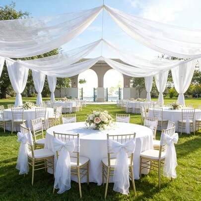 1 pièce de tissu en polyester mousseline polyvalent - matériau transparent 100% polyester, convient pour les mariages, les fêtes, Halloween, les décorations de Noël, peut être utilisé pour faire des fleurs de chaise, des drapeaux de table, avec des couleurs vives et pures, lavable uniquement en machine, c'est un tissu de filet tissé à la main | Matériau décoratif polyvalent | Décoration d'arrière-plan, installation d'événement