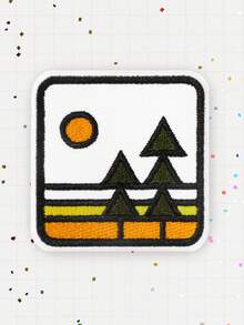 RHUAGYP 1pc Retro Pixel Art Mountain Landscape Embroidered Patch, Geometric Scenery Design For Heat Transfer Or Adhesive, Suitable For Vintage Streetwear, Unique Outdoor Emblem - Multicolor - View 1