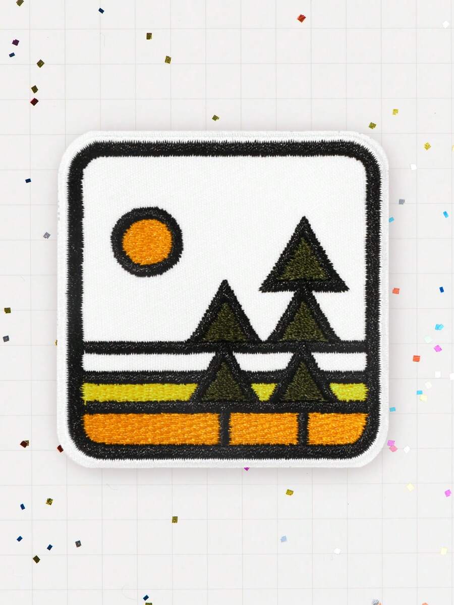 RHUAGYP 1pc Retro Pixel Art Mountain Landscape Embroidered Patch, Geometric Scenery Design For Heat Transfer Or Adhesive, Suitable For Vintage Streetwear, Unique Outdoor Emblem - Multicolor - View 1