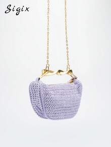 Casual Vacation Style Straw Bag, New French Retro High-End Metal Chain Shoulder/Crossbody Bag For Women - Multicolor - View 5