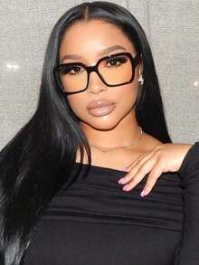 FM  1pc Ladies Burgundy Square PC Frame Vintage Plain Non-Prescription Glasses Suitable For Daily Wear Clear Glasses Accessories, School Glasses Accessories For Women - 黑色 - 查看 6