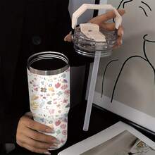1pc/5pcs 30oz Stainless Steel Floral Insulated Tumbler, Suitable For Mother's Day, Easter, Valentine's Day, Theme Parties, Birthdays And Other Holidays. Floral Print Design, Keeps Drinks Hot/Cold, Fashionable Style. Multifunctional Cup For Daily Use! Ergonomic Handle Design, Anti-Drop , Easy To Clean. - Multicolor - View 8
