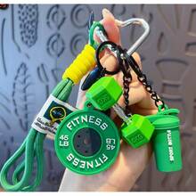 Fitness Themed Keychain Set - Dumbbell, Weight Plate & Shaker Bottle Charms For Gym Lovers - 綠色 - 查看 2