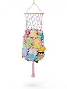 OBOVAY 1件超大号编织竖式毛绒娃娃吊床 - 白色毛绒娃娃收纳架，搭配彩色毛绒玩具，波西米亚风格婴儿房装饰，可悬挂在墙上或天花板上，是绝佳的礼物，也适合婴儿房、卧室、儿童房装饰，设计生动，质地柔软。 - 彩色 - 查看 10