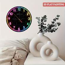 12inch And Modern 12inch /12inch / 10inch Neon Light Wall Clock (With Numbers)--Neon LED Light, Silent And Battery-Powered, Artificial Wood Round Clock, Suitable For Home, Room, Office Decoration--Decorative Timepiece, 2D Flat Design - Nhiều màu - Xem 4