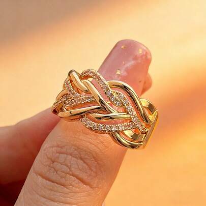 1pc S925 Silver Multi-Layer Twisted Design Ring With Shiny Zirconia Stone, Elegant Women's Ring For Wedding/Engagement, Quality Jewelry Gift For Loved One