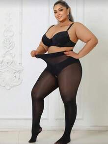 1条80D女士曲线紧身裤，高弹力修身裤，开裆打底裤，微透性感连裤袜，黑色丝袜，适合圣诞节穿着，承重可达300磅，时尚百搭 - 黑色 - 查看 3
