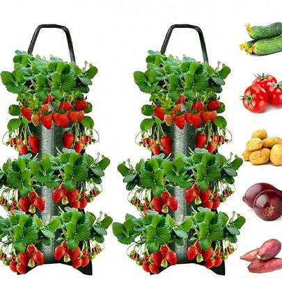 2 piezas Maceta colgante de fresas para exteriores, Bolsas de cultivo de fresas con 8 agujeros, Maceta colgante de tomates, Jardín