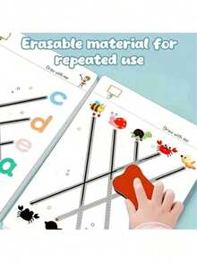 32-Page Full Brain Development Training Set, Reading And Writing Workbook - Pen Control And Drawing Education Book | Learning Writing Skills, Reusable Children's Writing Stickers, Back To School Gift, Birthday Gift, Christmas, Thanksgiving And 11 Other Holiday Gifts (Pen And Eraser Not Included) - Multicolor - View 3