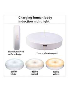 Modern Minimalist Round LED Smart Motion Sensor Rechargeable Magnetic Portable Night Light, Suitable For Wardrobe, Dorm - 2-pack - View 5