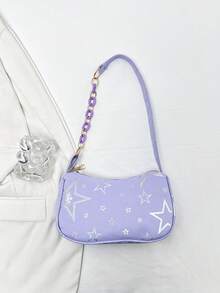 Bolso de mujer tipo baguette, diseño minimalista de cadena y estrella de cinco puntas, primavera/verano 2026 - Morado - Ver 5