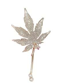 1pc Elegant Alloy Maple Leaf Tassel Crystal Hair Clip, Fashionable Duck Clip Hair Accessory For Women, Claw Clips,Summer,Holiday,Travel - Multicolor - View 8