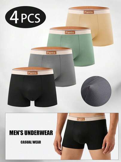 4 paquetes de calzoncillos tipo bóxer casuales para hombres con cintura con logo, ropa interior diaria cómoda y elástica