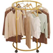 Perchero circular giratorio con ruedas de 360 ° , metal resistente - dorado - Ver 11