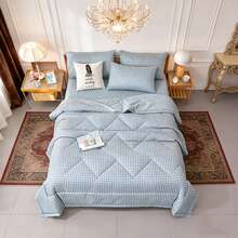 1pc Skin-Friendly Plaid + Floral Quilted Wide-Edge Summer Quilt, Soft & Fine, Moisture-Wicking & Breathable, Minimalist & Fashionable Air Conditioning Quilt - Jianyuexiaoge - View 5