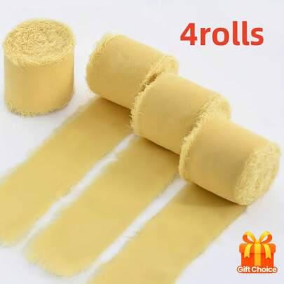 2/4 rolki kremowo-żółtej wstążki szyfonowej – miękka, błyszcząca, do pakowania prezentów, zaproszeń ślubnych i dekoracji świątecznych, wstążka na prezenty, dekoracje ślubne, elegancki wygląd, gładka faktura