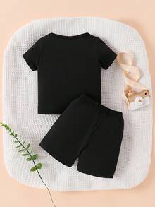 Boys' MILANO Pattern Casual Summer Short Sleeve Outfit, Fashionable Sports T-Shirt And Pants Set For Summer,Perfect For Outdoor - Black - View 4