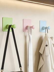 4pcs Self-Adhesive Bathroom Hooks - No-Drill Wall-Mounted Towel & Bathrobe Hooks, Space-Saving Multi-Functional Adhesive Hooks For Bedroom, Kitchen, Bathroom - Ideal Clothing, Hat Storage Bathroom Accessories - Multicolor - View 2