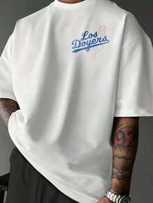 | Tricou Dodgers | Gest cu mâna "Bate Five" | Imprimeu cu litere LA | Tricou indispensabil pentru fanii baseballului | Respirabil, absorbant al transpirației și răcoros, perfect pentru jocul de baseball | Bumbac pur, prietenos cu pielea, imprimeu digital, stil baseball, tricou casual bărbătesc, design sport, îmbrăcăminte urbană, top casual bărbătesc de zi cu zi, lavabil la mașină - Alb 4 - Vizualizare 1