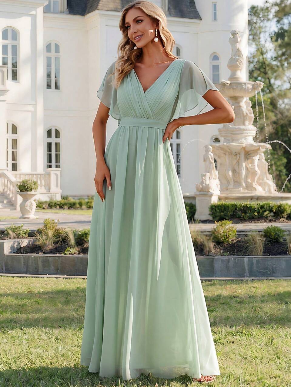 sage green bridesmaid dresses sleeves Modest Dusty Sage Bridesmaid Dresses Long Sleeves Free Waistline