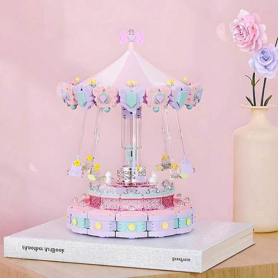 1680+ Pcs Rotating Carousel Music Box Assembly Toy, DIY Construction Blocks, STEM Building Model Kit, Fantasy Home Decor, Suitable For Christmas, Birthday, Valentine's Day And Other Occasions