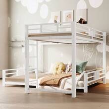 L-Shaped Metal Bunk Bed, Dimensions 90 X 200 Cm And 140 X 200 Cm, White - White - View 3