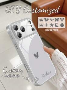 1pc Customized DIY Sketch Line Style & DIY Name Luxury Fashion Large View Tempered Glass Lens Protection Matte Anti-Drop Case Compatible With Iphone 17/17Pro/17ProMax/17Air/16/16Pro/16ProMax/16Plus/15/15Plus/15Pro/15ProMax/14/14Plus/14Pro/14ProMax/13/13Pro/13ProMax/12/11 Phone Accessories - Silver - View 2