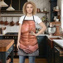 1pc Men's Muscle Pattern Apron, Creative Fitness Themed Kitchen Apron, Muscle, Chest, Abs Design, Cooking, Baking, BBQ Protective Apron - A - View 12