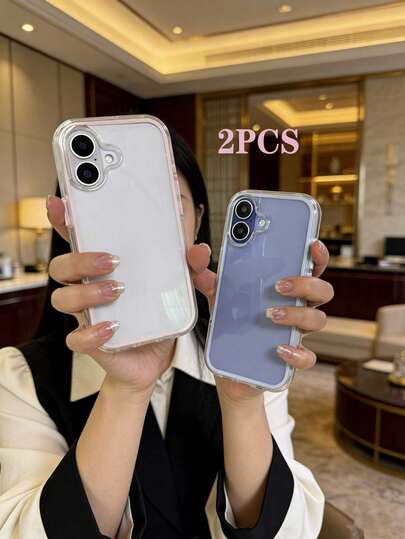 Luxury Dual-Color Transparent 2-In-1 Thickened Frame Silicone Phone Case, Fashionable Matching Essential For Apple 17, 17 Pro, 17 Pro Max, 16 Pro Max, 16 Pro, 16, 11, 12, 13, 14, 15, 12 Pro Max, 13 Pro Max, 14 Pro Max, 15 Pro Max