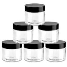 6个透明PET材质储物罐，带盖，容量50-500毫升，空塑料化妆品收纳罐 - 黑色 - 查看 6