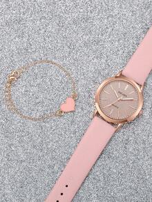 6pcs/Set Women's Gift Watch, Fashion Casual Glitter Dial Quartz Wristwatch + Heart Charm Bracelet (Watch Box Not Included) - Multicolor - View 10