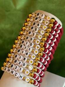 Personalized Sports Team Bracelet, Customized Football Number & Name Bracelet, Volleyball, Basketball, Softball Text Bracelet, Ideal Mother's Exclusive Beaded Bracelet, Bridesmaid Gift And Birthday/Anniversary Customized Jewelry - Violet Purple - View 2