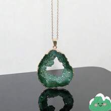 1件天然石英晶体切片吊坠，镶嵌紫水晶，镀金边缘，不对称镂空设计，锌合金材质，男女皆宜 - 金洞吊墜 - 查看 14